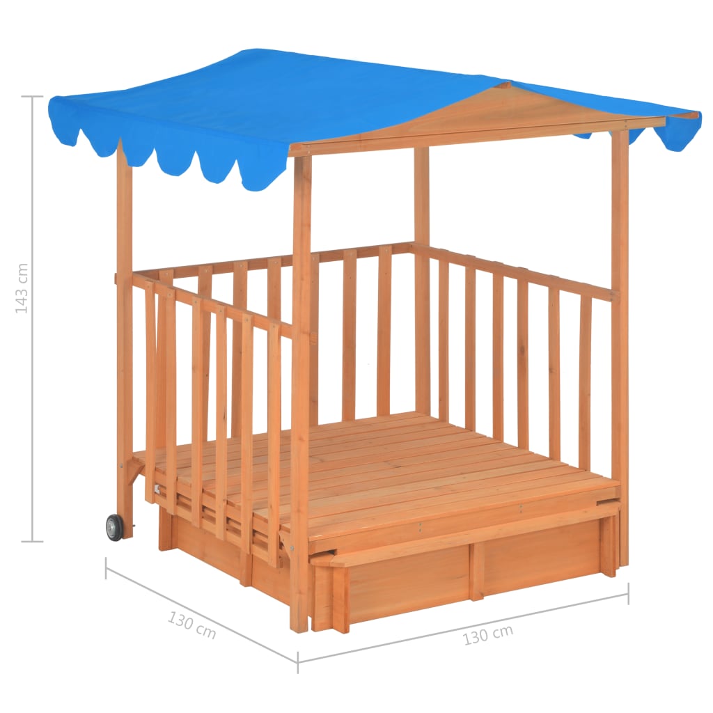Spielhaus Sandkasten Kinder Holz Blau UV50 Sonnenschutz 130 x 130 x 143 cm