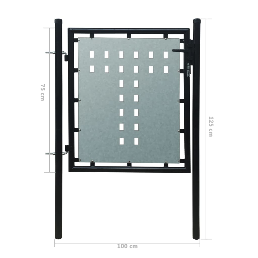 Zauntor Gartentor Einzeltor schwarz 100 x 125 cm Stahl Terrassentür Gartentür