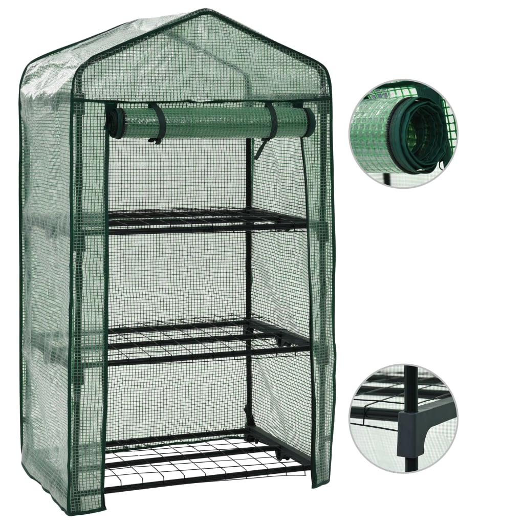 Mini-Gewächshaus 3 Regale 69 x 49 x 125 cm mit Rolltür Grün Foliengewächshaus