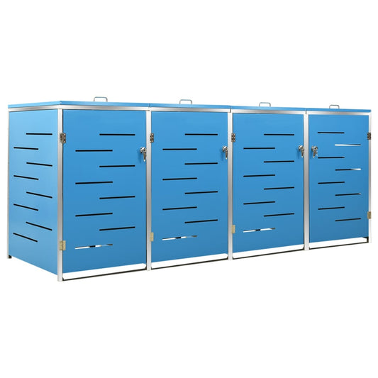 Mülltonnenbox 4 Tonnen 276,5x77,5x115,5 cm Edelstahl blau Mülltonnenverkleidung