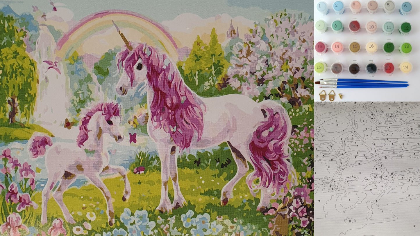 Malen nach Zahlen Erwachsene Einhorn 40x50 cm Paint by Numbers DIY Öl Acryl Leinwand Bild Dekoration Unicorn Rainbow ohne Rahmen 1 Stück