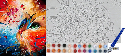 Malen nach Zahlen Erwachsene Katze 40x50 cm Paint by Numbers ohne Rahmen DIY Öl Acryl Leinwand Bild Dekoration Cat Fantasy bunt