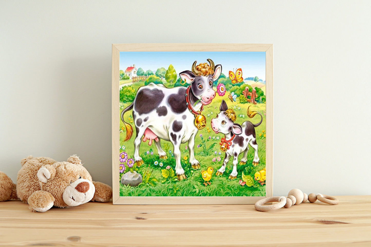 Malen nach Zahlen Erwachsene Kühe auf der Wiese 40x50 cm Paint by Numbers ohne Rahmen DIY Öl Acryl Leinwand Bild Dekoration Kalb Weide