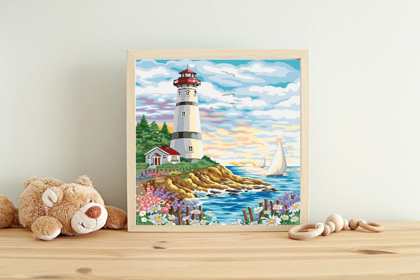 Malen nach Zahlen Erwachsene Leuchtturm 40x50 cm Paint by Numbers DIY Öl Acryl Leinwand Bild Dekoration Küste lighthouse ohne Rahmen 1 Stück