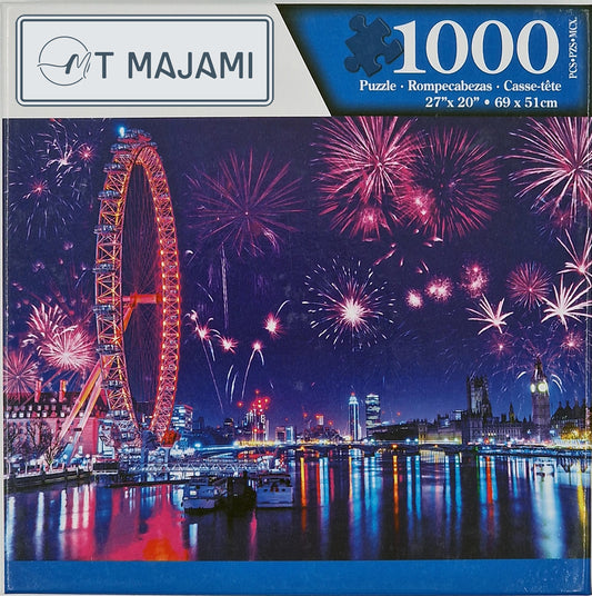 Puzzle 1000 Teile London Eye 69x51 cm Feuerwerk Riesenrad Gehirntraining Jigsaw Silvester