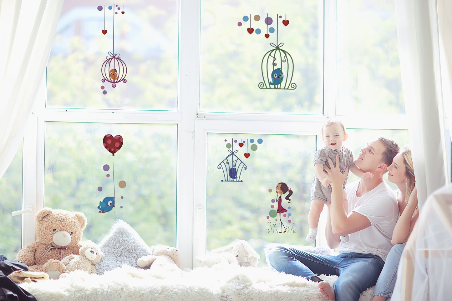 Wandtattoo Mädchen Love Girl Ballon Vögelchen Aufkleber Sticker Wandsticker Fensterbild