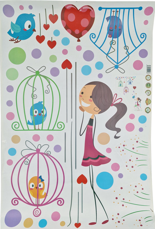Wandtattoo Mädchen Love Girl Ballon Vögelchen Aufkleber Sticker Wandsticker Fensterbild