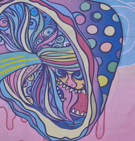 Wandbehang Psychedelic Pilze Violett 150x125 cm Polyester Wandtuch Wandteppich Hippie Tapisserie