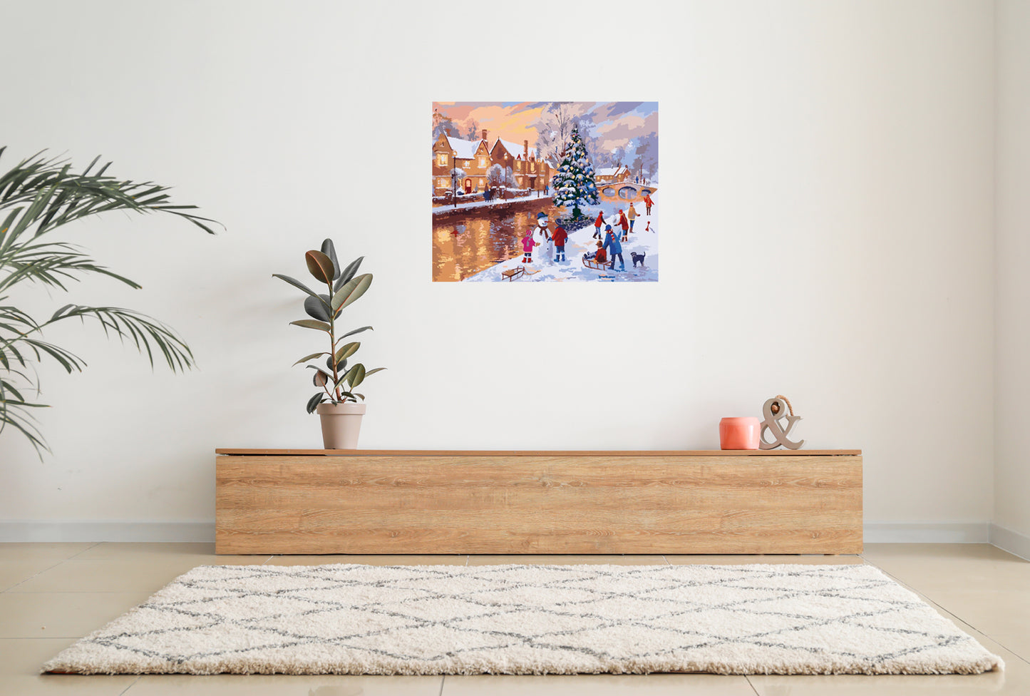Malen nach Zahlen Erwachsene Winter am Fluss 40x50 cm Paint by Numbers ohne Rahmen DIY Öl Acryl Leinwand Bild Deko Weihnachten Winter