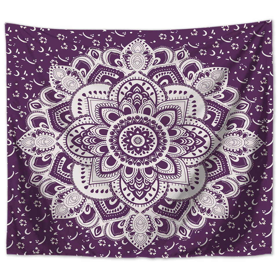 Wandbehang Mandala indisch 200 x 150 cm Lila Polyester Wandtuch Wandteppich Tapisserie