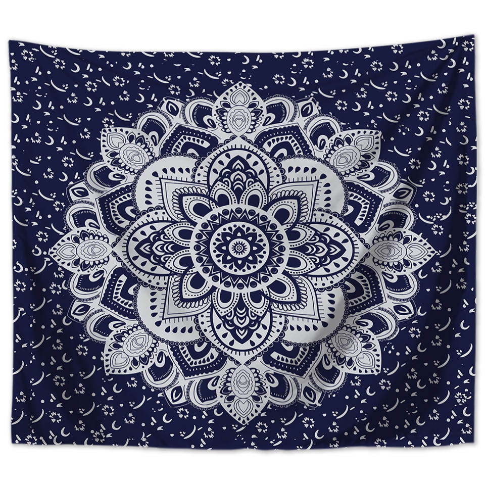 Wandbehang Mandala indisch 200 x 150 cm Blau Polyester Wandtuch Wandteppich Tapisserie