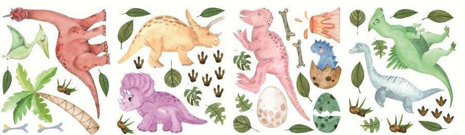 Dinosaur wall decals, 50 wall stickers, children's room stickers, window decorations, colorful