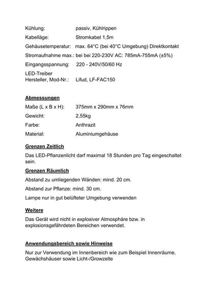 FLORIS Grow High Tech 150W Dimmable Full Spectrum LED Plant Lamp