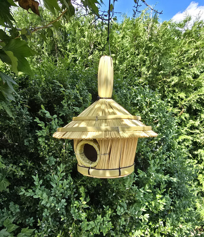 Vogelbox Seegras und Bambus hängend Futterhaus 17x17 cm Unterschlupf Vogelhaus