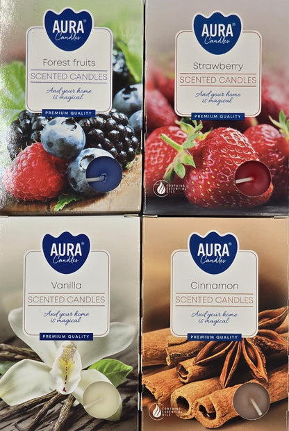 Duft-Teelichter Set verschiedene Düfte 4x6 Stück Erdbeer Vanille Zimt Waldbeere TL4