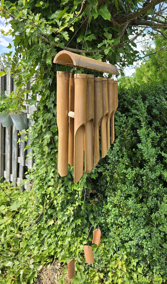 Bambus Windspiel XL 12 Röhren 117x33x 9,5cm braun Klangspiel Windorgel Holzwindspiel