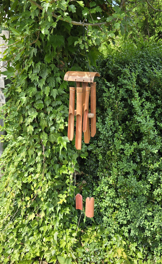 Bambus Windspiel 6 Röhren 93x14x8,5 cm braun Klangspiel Windorgel Holzwindspiel