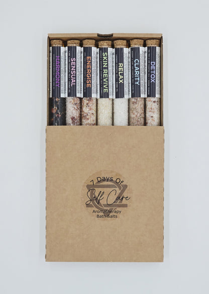 Badesalz Geschenk-Set 7 dekorative Fläschchen 7 Days of Selfcare 40 g Badezusatz