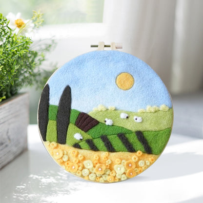 Nadelfilzen DIY Wollfilzbild Felder Wiesen Herbst Ø 18 cm Gemälde Wanddekoration Freizeitspaß Erwachsene Jugendliche