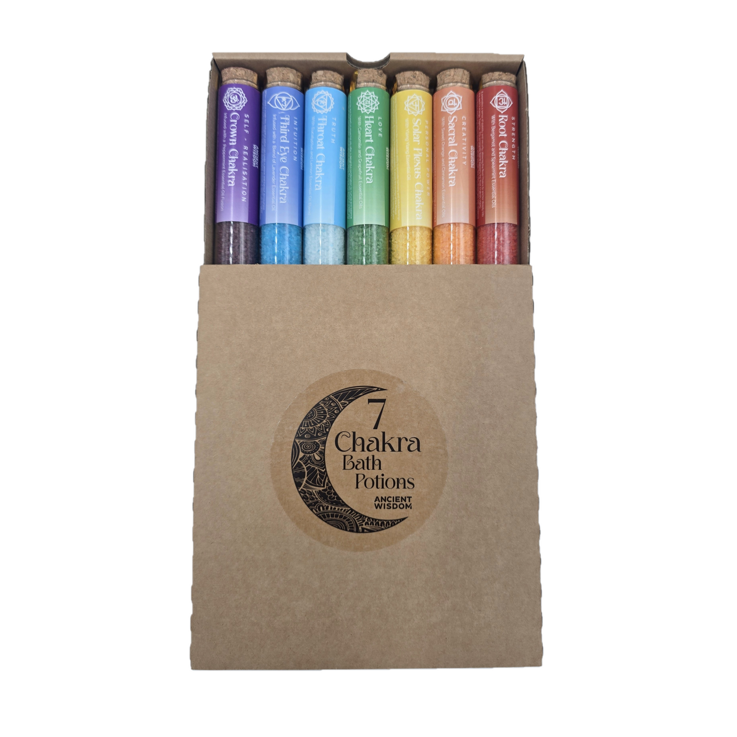Badesalz Geschenk-Set 7 dekorative Fläschchen 7 Chakra 40 g Badezusatz