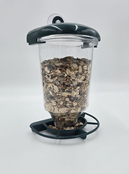 Vogelfutterstation mit Saugnapf für Fenster Dunkelgrün 14x10,5x22,5 cm Futterspender