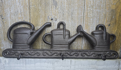Hakenleiste Gußeisen 28,5x9x3,5cm dunkelbraun 3 Haken Gießkannenmotiv