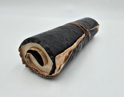 Leather diary, rolled, retro, black, 96 sheets, 21 x 15 cm, travel journal, notebook, sketchbook