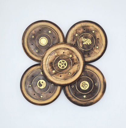 3x Mango Wood Incense Plates 10cm (Cones &amp; Frankincense) Holders for Incense Cones, Wooden Holders