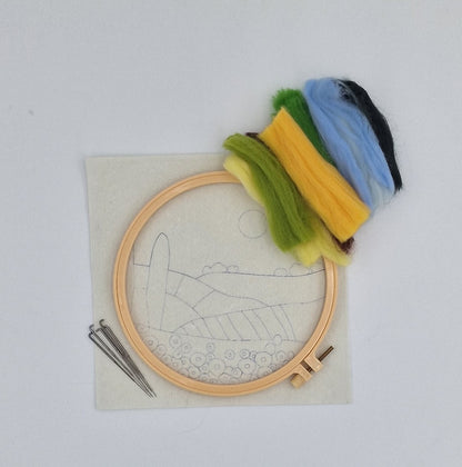 Nadelfilzen DIY Wollfilzbild Felder Wiesen Herbst Ø 18 cm Gemälde Wanddekoration Freizeitspaß Erwachsene Jugendliche