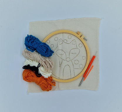 DIY Embroidery Kit, Embroidery Hoop, Fox Ø 18 cm, Painting, Wall Decoration, Beginner-Friendly 