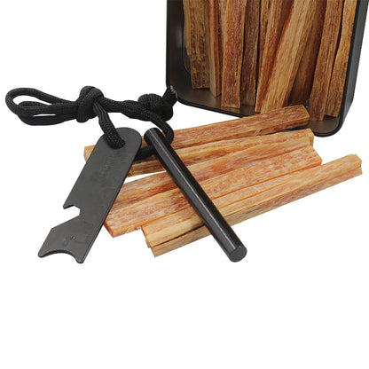 Feuerstahl Set Firestarter mit Schaber, Kienspan & Metallbox Bushcraft Camping