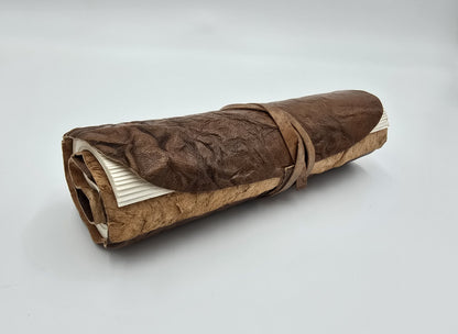 Leather diary, rolled, retro brown, 96 sheets, 21 x 15 cm, travel journal, notebook, sketchbook