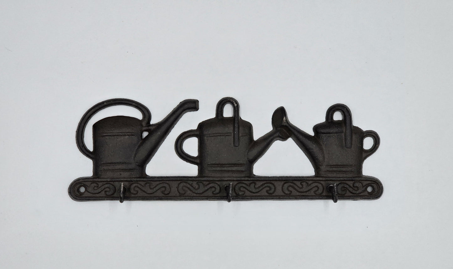 Hakenleiste Gußeisen 28,5x9x3,5cm dunkelbraun 3 Haken Gießkannenmotiv