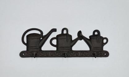 Hakenleiste Gußeisen 28,5x9x3,5cm dunkelbraun 3 Haken Gießkannenmotiv