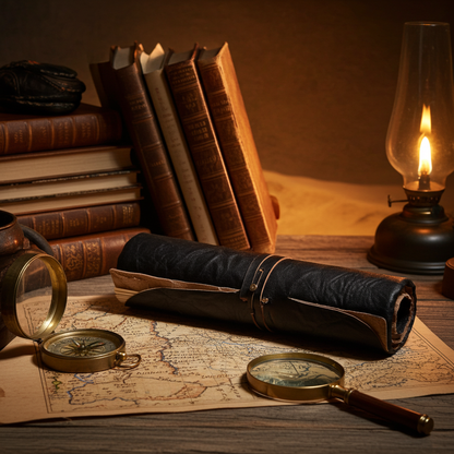 Leather diary, rolled, retro, black, 96 sheets, 21 x 15 cm, travel journal, notebook, sketchbook