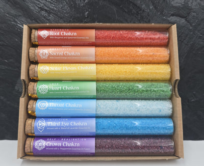 Badesalz Geschenk-Set 7 dekorative Fläschchen 7 Chakra 40 g Badezusatz