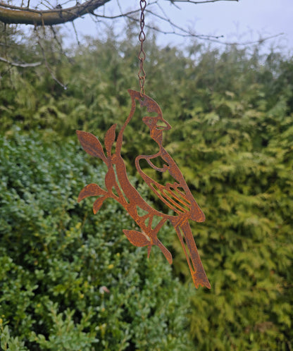 Vogeldeko Metall Rost zum Hängen – Edelrost Gartendeko Vogel 18x15cm mit Haken