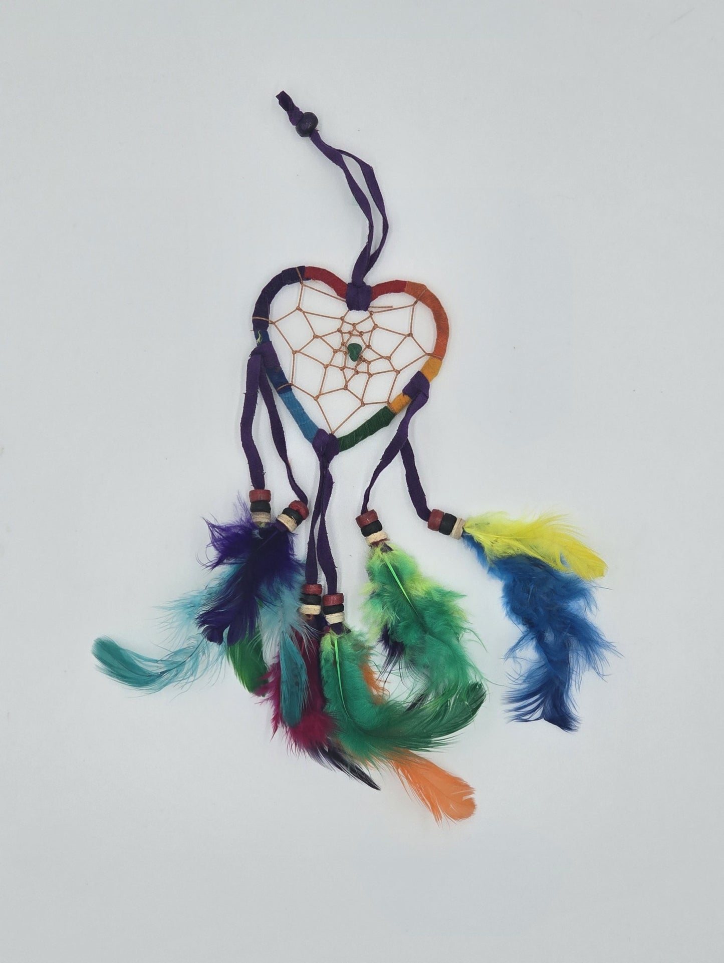 Traumfänger Bali 20x7x0,5cm Dreamcatcher Herz Rund Regenbogen bunt Rückspiegelanhänger