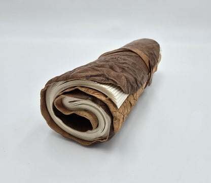 Leather diary, rolled, retro brown, 96 sheets, 21 x 15 cm, travel journal, notebook, sketchbook