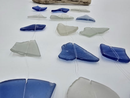 Wind chime driftwood glass 54x20x2.5cm blue white sound chime mobile light chime