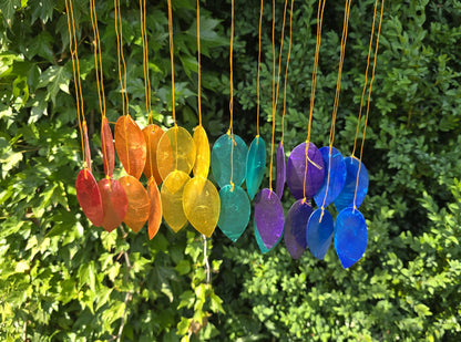 Windspiel Regenbogen Blatt Glas Treibholz Mobile Gartendeko Balkon Hängedeko