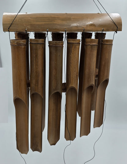 Bamboo Wind Chime XL 12 Tubes 117x33x9.5cm Brown Sound Chime Wind Organ Wooden Wind Chime