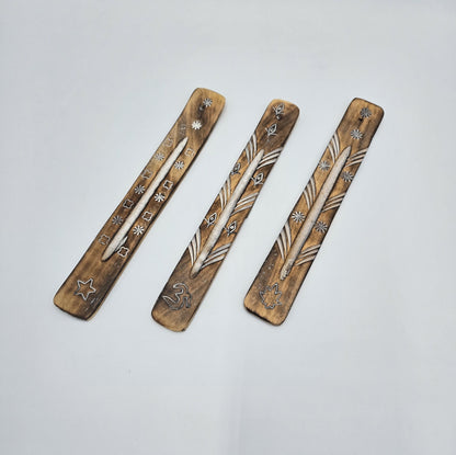3x Incense Stick Holders, Mango Wood, 24cm Long, Incense Holders - Wooden Holders