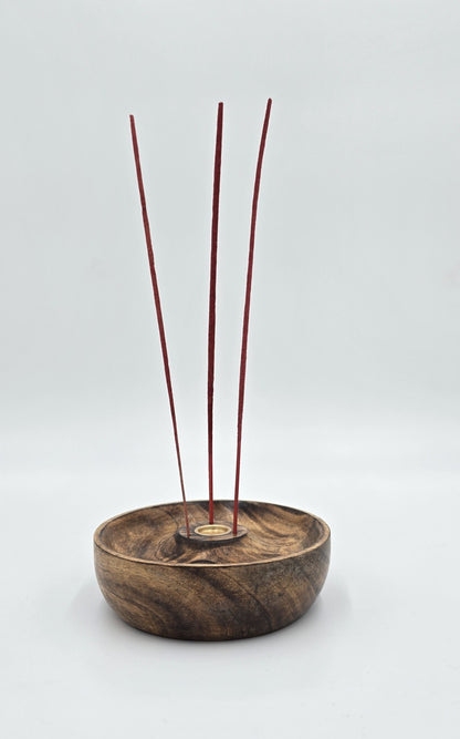 Incense plate/stick holder for cones and sticks, 12.5 cm, mango wood, Yin Yang