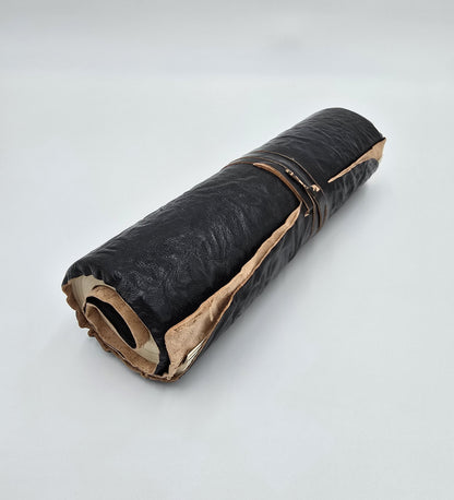 Leather diary, rolled, retro, black, 96 sheets, 21 x 15 cm, travel journal, notebook, sketchbook
