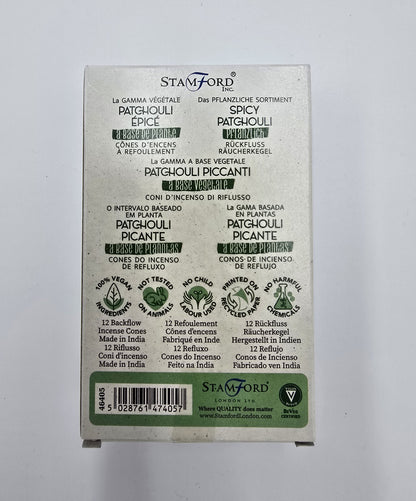 12 x pflanzliche Rückfluss-Räucherkegel Patschuli Duft Yoga Meditation Entspannung