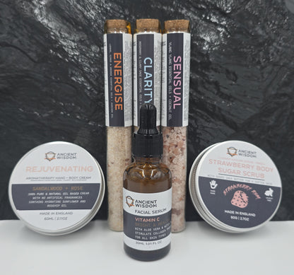 Bath Salt Gift Set, 7 decorative bottles, 7 Days of Selfcare, 40g bath additive