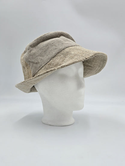 Geflickter Boho-Festivalhut Hanf Baumwolle Hellbraun Natur Nepal Unisex