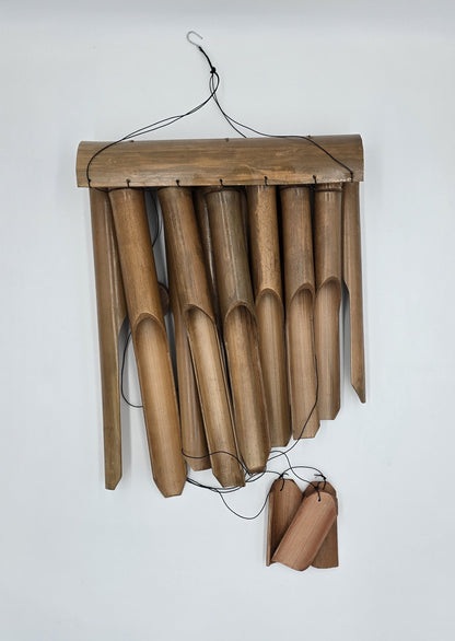 Bamboo Wind Chime XL 12 Tubes 117x33x9.5cm Brown Sound Chime Wind Organ Wooden Wind Chime