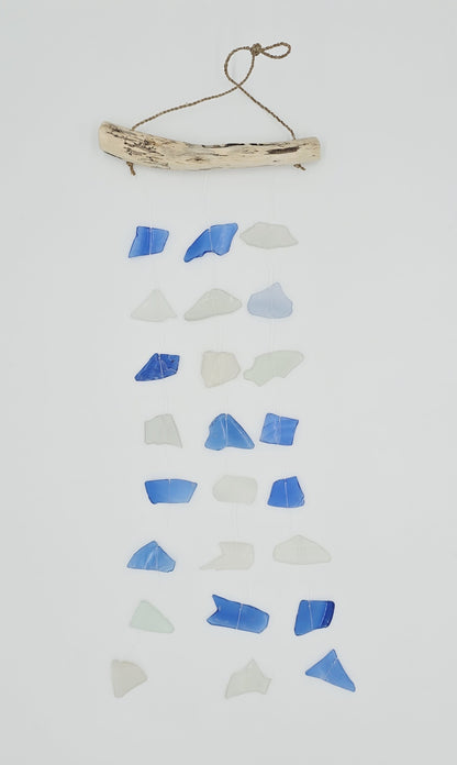 Wind chime driftwood glass 54x20x2.5cm blue white sound chime mobile light chime